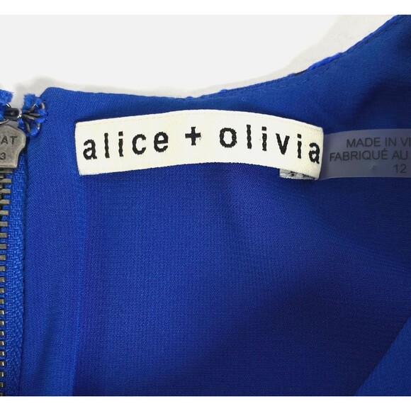 Alice + Olivia Esther Dress Womens 12 Multicolor Satin Floral Ruffle Hem Flaws - Picture 9 of 16